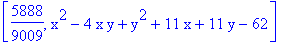 [5888/9009, x^2-4*x*y+y^2+11*x+11*y-62]